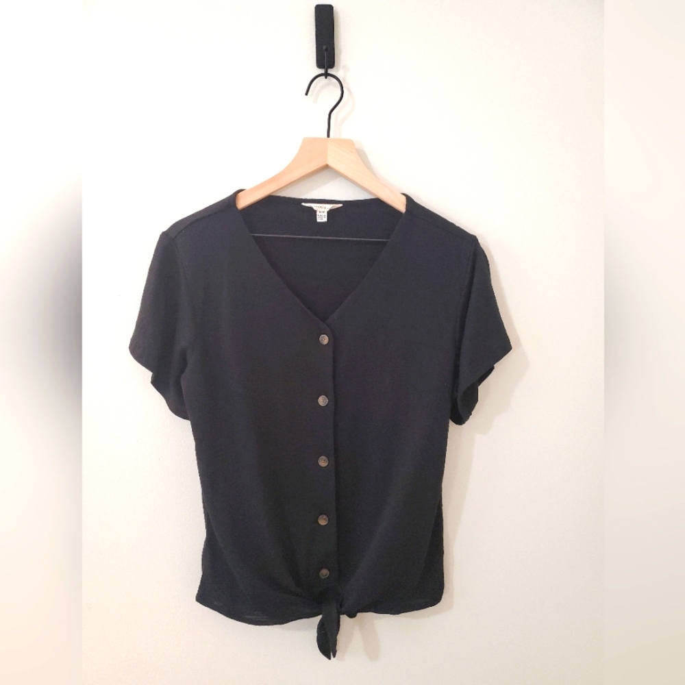 Weatherproof Vintage Button Down, Tie Front Top